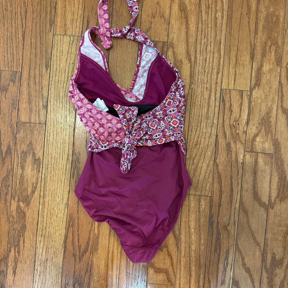 Lauren‎ Ralph Lauren maroon geometric tile print wrap top bathing suit size 4 - Picture 8 of 8